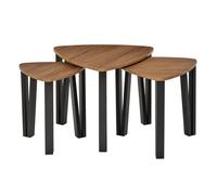 HOMCOM Lot de 3 tables basses gigognes encastrables style élégant plateaux MDF pieds métallique en forme de V pour chambre salon noyer et noir