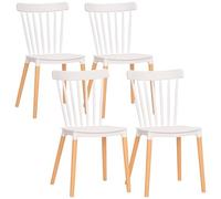 HOMCOM Lot de 4 chaises de Salle à Manger, chaises de Cuisine, Style scandinave, Dossier Haut, Assise en polypropylène, Pieds en hêtre, pour Salon, Chambre, Cuisine, Bureau, Blanc