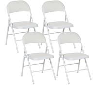 HOMCOM Lot de 4 chaises pliantes chaises de salle à manger portables chaise pliable d'intérieur avec coussin en revêtement synthétique et cadre en acier dim. 45l x 46P x 78H cm blanc