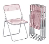 HOMCOM Lot de 4 chaises pliantes en acrylique, chaises transparentes, Rose