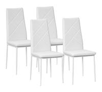 HomCom Lot de 4 chaises salle à manger – dossier haut, siège synthétique, pieds en acier, blanc