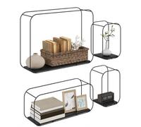 HOMCOM Lot de 4 Étagères Murales Industrielles Géométriques Métal Noir | Étagères Flottantes, pour Objets de Collection, Décoration Intérieure, Salon Chambre Bureau