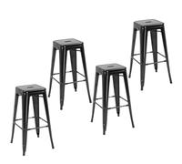 HOMCOM Lot de 4 Tabourets de Bar Empilable avec Repose-Pied 76 cm Noir | Chaise de Bar Industriel, Cadre en Métal, Style Rétro, Salle à Manger, Balcon, Bistrot, Bar