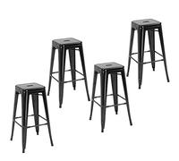 HOMCOM Lot de 4 tabourets de Bar Empilable Chaise de Bar Industriel avec Repose-Pied Hauteur d'Assise 76 cm, Cadre en métal, Style rétro, pour Salle à Manger, Balcon, bistrot ou Bar, Noir