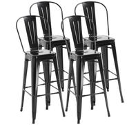 HOMCOM - Tabourets de bar lot de 4 - industriel métal noir, empilables, dossier, assise 76 cm