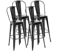 HOMCOM Lot de 4 tabourets de Bar en Métal Chaise de bar Industriel avec Dossier Hauteur Assise 76,5 cm mét Noir