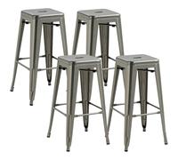 HOMCOM Lot de 4 Tabourets de Bar Métal Empilables Repose-Pied 76cm Argent | Chaise de Bar Industriel, Cadre en Métal, Style Rétro, Salle à Manger, Balcon, Bistrot, Bar