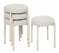 HOMCOM Lot de 4 Tabourets Empilables Gain de Place 45x45x47,5cm Crème | Assise Rembourrée en Mousse, Tabourets Ronds sans Dossier, Siège d'Appoint, Cuisine Salle à Manger Bureau