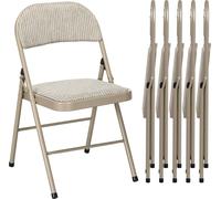 HOMCOM Lot de 6 chaises pliantes chaises de salle à manger portables chaise pliable d'intérieur avec coussin en lin et cadre en acier 45 x 46 x 78 cm beige