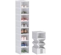 HOMCOM Lot de 8 Boîtes à Chaussures Pliables Empilables 26x35x140cm Blanc | Boîtes de Rangement pour Chaussures en Plastique, Couvercles, pour Pointure jusqu'à 43
