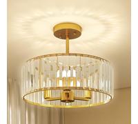 HOMCOM Lustre Cristal Plafonnier Semi-encastré Moderne 39 cm Or | Lustre Cristal Plafonnier, pour Salon Chambre Couloir Salle à Manger, Base E14 3 Lumières, Ampoules Non Incluses