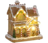 HOMCOM Maison en pain d'épices avec LED et musique, maison de Noël paysage hivernal avec bonhomme en pain d'épices, pour Noël, Marron