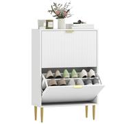 Meuble à chaussures - HOMCOM - 12 paires - 2 tiroirs rabattables, portes cannelées, étagères réglables - MDF - 60x24x91,5ccm - blanc