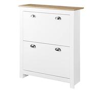 HOMCOM Armoire à chaussures 2 portes MDF 79x23x90,5 cm Blanc/Chêne clair – 12 paires