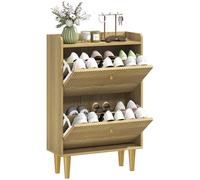 HOMCOM Meuble à Chaussures 12 Paires, Armoire à Chaussures étroite, 2 tiroirs rabattables, étagères réglables et Plateau supérieur, pour Couloir et entrée, 60 x 24 x 92 cm, chêne