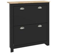 HOMCOM Meuble à Chaussures 12 Paires, Armoire à Chaussures étroite avec 2 tiroirs rabattables et étagères réglables, poignées coquilles métal, pour Couloir, entrée, 79 x 23 x 90,5 cm, Noir et chêne