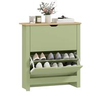 HOMCOM Meuble à Chaussures 12 Paires, Armoire à Chaussures étroite avec 2 tiroirs rabattables et étagères réglables, Style Moderne, pour Couloir, entrée, 72 x 26 x 80 cm, Vert et Bois Naturel