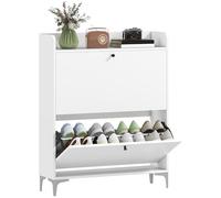 HOMCOM Meuble à Chaussures 16 Paires 2 Tiroirs 80 x 24 x 101 cm Blanc