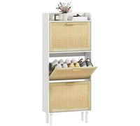 HOMCOM Meuble à Chaussures 18 Paires 3 Portes 65x24,5x153 cm Naturel