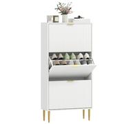 HOMCOM Meuble à chaussures 18 paires, armoire à chaussures étroite moderne avec 3 tiroirs rabattables, portes cannelées et étagè BLANC
