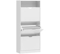 HOMCOM Meuble à chaussures 18 paires, armoire à chaussures étroite, 3 tiroirs rabattables, étagères réglables, blanc