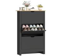 HOMCOM Meuble à Chaussures 18 Paires, Armoire à Chaussures étroite avec 3 tiroirs rabattables et étagères réglables, Style Moderne, pour Couloir, entrée, 72 x 26 x 112 cm, Noir et Bois Naturel