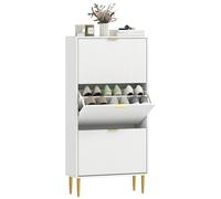 Meuble à chaussures - HOMCOM - 18 paires - 3 tiroirs rabattables, portes cannelées et étagères réglables - 60x24x122,5cm - blanc