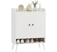 HOMCOM Meuble à chaussures 2 portes à lattes, Meuble de Rangement d'entrée avec étagères réglables, compartiment ouvert, pour 15 paires de chaussures, 75 x 35 x 97 cm, blanc