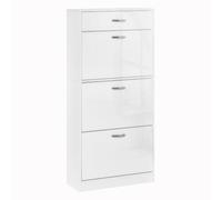 HOMCOM Meuble à Chaussures 3 Portes Abattantes 62L x 24l x 135H cm Blanc | Tiroir Coulissant, Poignées Alu., Panneaux Particules