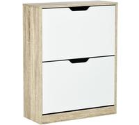 HOMCOM Meuble à Chaussures 8 Paires Étroite 62,5x26x81 cm Chêne Blanc | Armoire à Chaussures, 3 Tiroirs Rabattables, pour Couloir Entrée