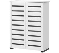 HOMCOM Meuble à Chaussures à 5 Niveaux avec 4 Étagères Réglables et Portes à Claire-voie, en Bois, 76x33P x98 cm, Blanc