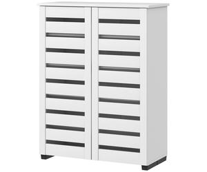 HOMCOM Meuble à Chaussures à 5 Niveaux avec 4 Étagères Réglables et Portes à Claire-voie, en Bois, 76x33P x98 cm, Blanc