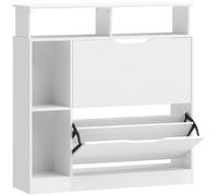 HOMCOM Meuble à chaussures, armoire à chaussures, 2 tiroirs rabattables, compartiments ouverts et étagère réglable, blanc
