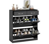 HomCom Meuble à chaussures 2 tiroirs et 2 portes abattantes – étagère réglable – 80x30x91,5 cm Noir