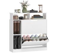 HOMCOM Meuble à Chaussures, Armoire à Chaussures Étroite avec 2 Tiroirs Rabattables, Compartiments Ouverts et Étagère Réglable, pour Couloir et Entrée, 89 x 25 x 92 cm, Blanc
