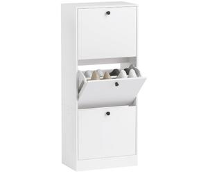 HOMCOM Meuble à Chaussures avec 3 vantaux 12 Paires 47x28x115cm Blanc | Étagère à chaussures, séparateur réglable, meuble à chaussures, meuble à chaussures étroit