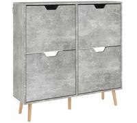 HOMCOM Meuble à Chaussures avec 4 Tiroirs Basculants à 2 Niveaux pour 16 Paires, en Bois, 95x26x95 cm, Gris