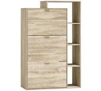 HOMCOM Meuble à chaussures avec séparateurs réglables, compartiments ouverts et 3 compartiments rabattables, bois naturel