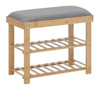 HOMCOM Meuble à Chaussures Banc à Chaussures 2 étagères Coussin Gris intégré Bambou