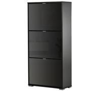 HOMCOM Meuble à Chaussures Armoire à Chaussures 3 Portes abattantes 3 Compartiments en Bois dim. 60L x 26I x 124H cm Noir laqué