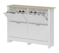 HOMCOM Meuble à chaussures étroit à 4 compartiments rabattables pour 8-16 paires, 105 x 26 x 80 cm, Blanc+Bois naturel