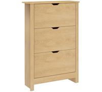 HOMCOM Meuble à chaussures fin avec 3 portes à rabat, étagère à chaussures avec étagères réglables sur 2 niveaux et base surélevée, porte chaussures pour 18 paires avec poignée à encâble, 72 x 26 x