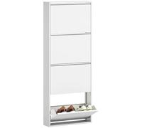 HOMCOM Meuble à chaussures métal étroit 4 battants 55x15x139,5cm Blanc | Armoire à chaussures inclinable, coffre à chaussures, porte-chaussures, étagère à chaussures, mural, pour 8 paires