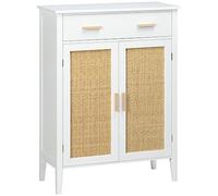 HOMCOM Meuble à Chaussures Meuble de Rangement pour l'entrée avec 2 Portes Effet cannage tiroir - 80 x 35 x 110 cm - Blanc