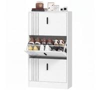 HOMCOM Meuble à Chaussures Moderne, Rangement pour 18 Paires avec 3 abattants et étagères réglables, Blanc