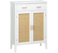 HOMCOM Meuble à chaussures rangement avec 2 portes effet cannage tiroir 80 x 35 x 110 cm blanc