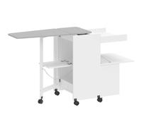 HOMCOM Meuble à repasser, table à repasser pliante sur roulettes avec portes par pression, charnières à fermeture douce, blanc