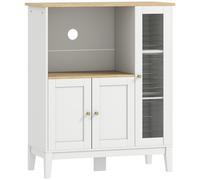 HOMCOM Meuble armoire micro-ondes pour cuisine avec 1 niche, 3 portes passe-câbles 80 x 35 x 97 cm blanc et aspect bois