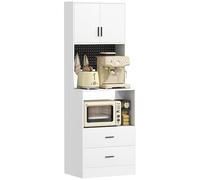 HOMCOM Meuble auxiliaire de cuisine, buffet de cuisine avec support pour micro-ondes, 2 tiroirs, 2 portes, étagère réglable et panneau perforé en métal avec 4 crochets, pour salon, 60 x 40 x 170 cm