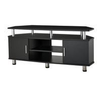 HOMCOM Meuble banc TV design contemporain multi-rangements : 2 portes niche centrale étagère grand plateau 120L x 40l x 52H cm noir chromé